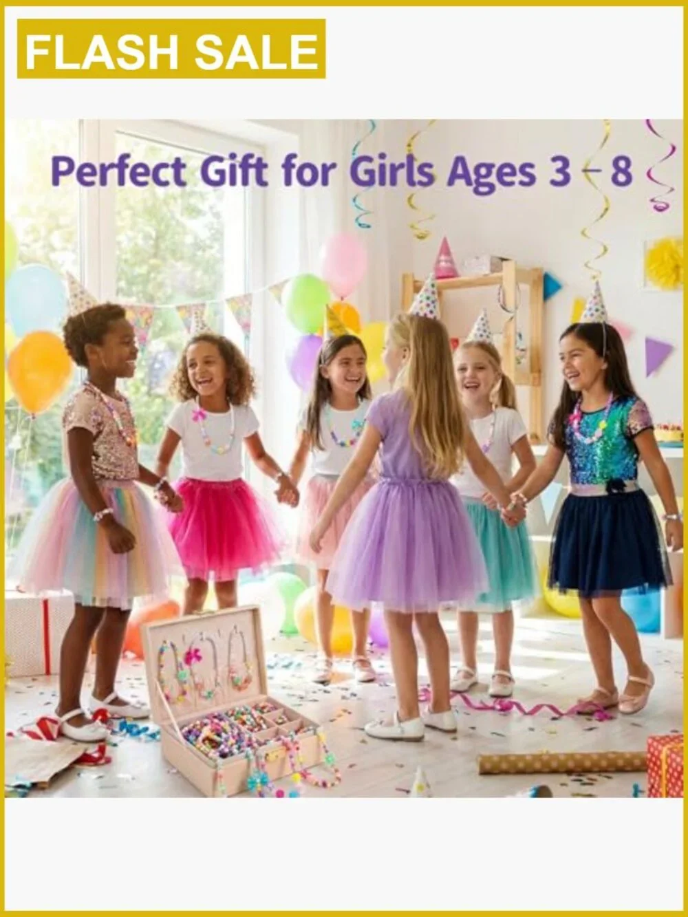 6-Piece Girls Necklace & Bracelet Set, Beaded Toddler Dress-Up Jewelry